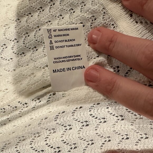 Jokelamb White Pointelle Merino Wool Blend Open Cardigan - Size M - Picture 3 of 4